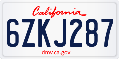 CA license plate 6ZKJ287