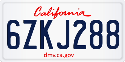 CA license plate 6ZKJ288