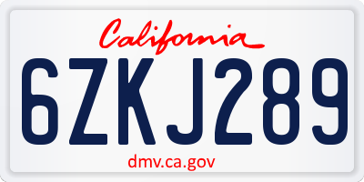 CA license plate 6ZKJ289