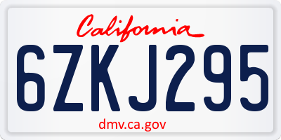 CA license plate 6ZKJ295