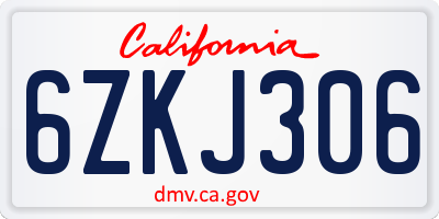 CA license plate 6ZKJ306