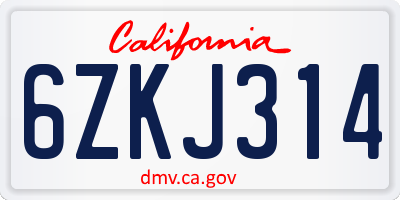 CA license plate 6ZKJ314