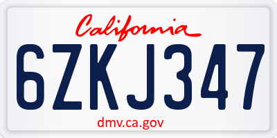 CA license plate 6ZKJ347