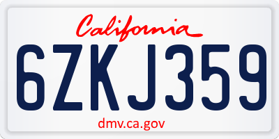 CA license plate 6ZKJ359