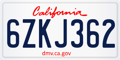 CA license plate 6ZKJ362