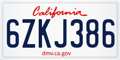 CA license plate 6ZKJ386