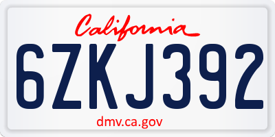 CA license plate 6ZKJ392
