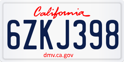 CA license plate 6ZKJ398