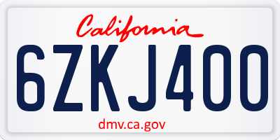 CA license plate 6ZKJ400