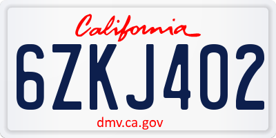 CA license plate 6ZKJ402