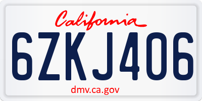 CA license plate 6ZKJ406