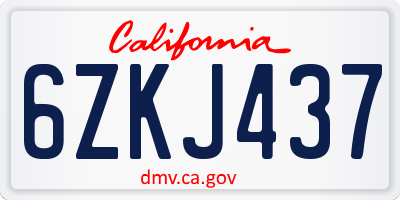 CA license plate 6ZKJ437
