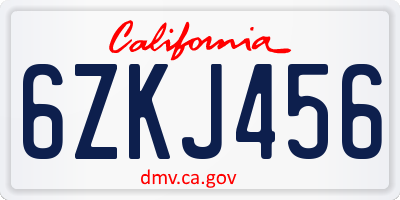 CA license plate 6ZKJ456