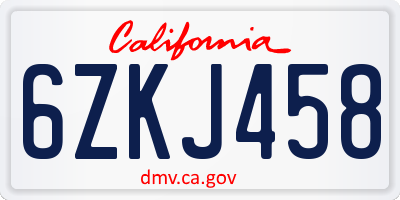 CA license plate 6ZKJ458
