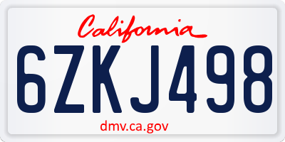 CA license plate 6ZKJ498