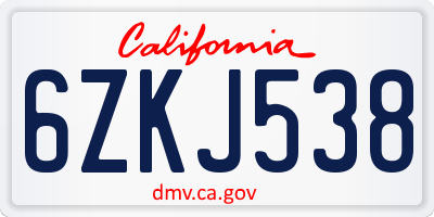 CA license plate 6ZKJ538