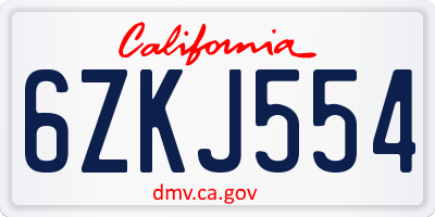CA license plate 6ZKJ554