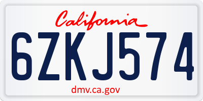 CA license plate 6ZKJ574