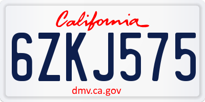 CA license plate 6ZKJ575