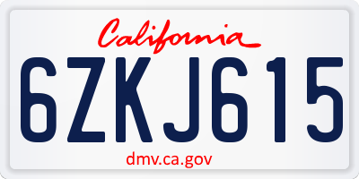 CA license plate 6ZKJ615