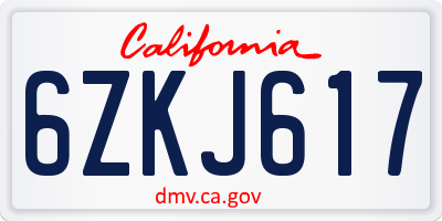 CA license plate 6ZKJ617