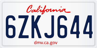 CA license plate 6ZKJ644