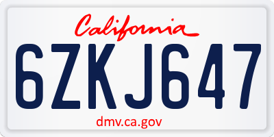 CA license plate 6ZKJ647
