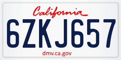 CA license plate 6ZKJ657