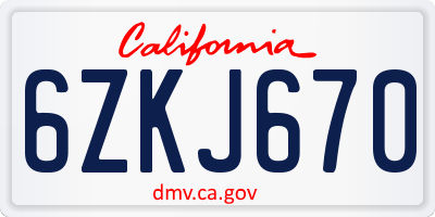 CA license plate 6ZKJ670