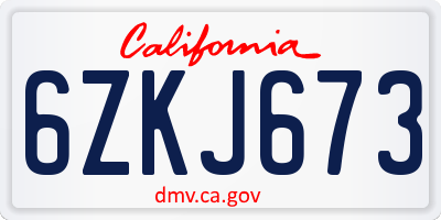 CA license plate 6ZKJ673