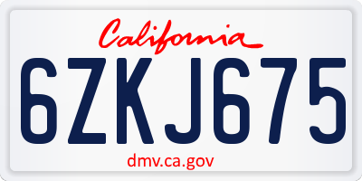 CA license plate 6ZKJ675