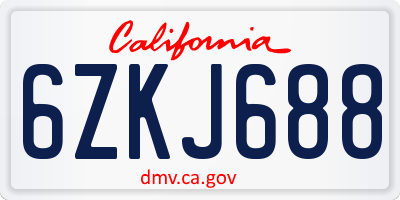 CA license plate 6ZKJ688