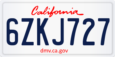 CA license plate 6ZKJ727