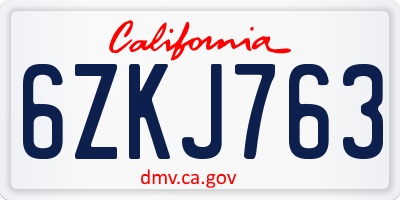 CA license plate 6ZKJ763