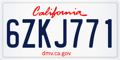 CA license plate 6ZKJ771