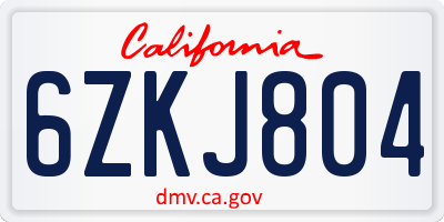 CA license plate 6ZKJ804