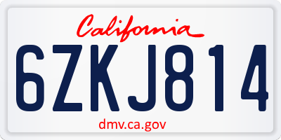 CA license plate 6ZKJ814