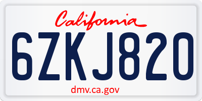 CA license plate 6ZKJ820