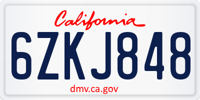 CA license plate 6ZKJ848