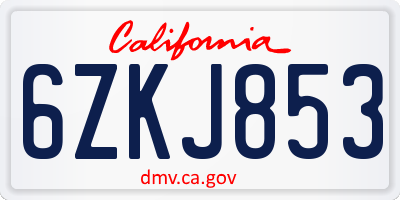 CA license plate 6ZKJ853