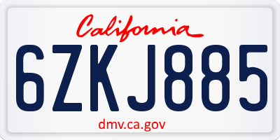 CA license plate 6ZKJ885