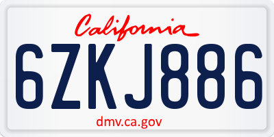 CA license plate 6ZKJ886