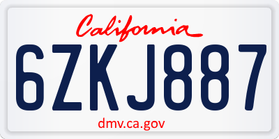 CA license plate 6ZKJ887