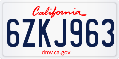 CA license plate 6ZKJ963