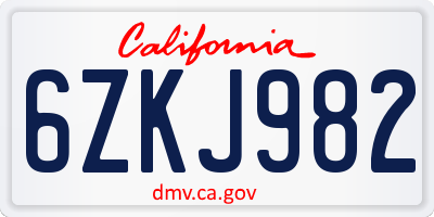 CA license plate 6ZKJ982