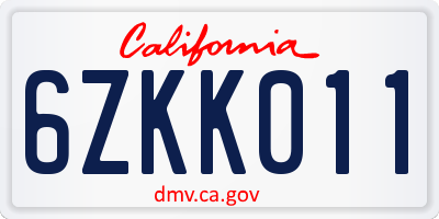 CA license plate 6ZKK011