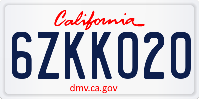 CA license plate 6ZKK020