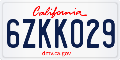 CA license plate 6ZKK029