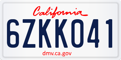 CA license plate 6ZKK041