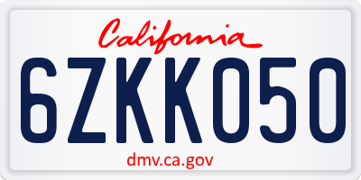 CA license plate 6ZKK050